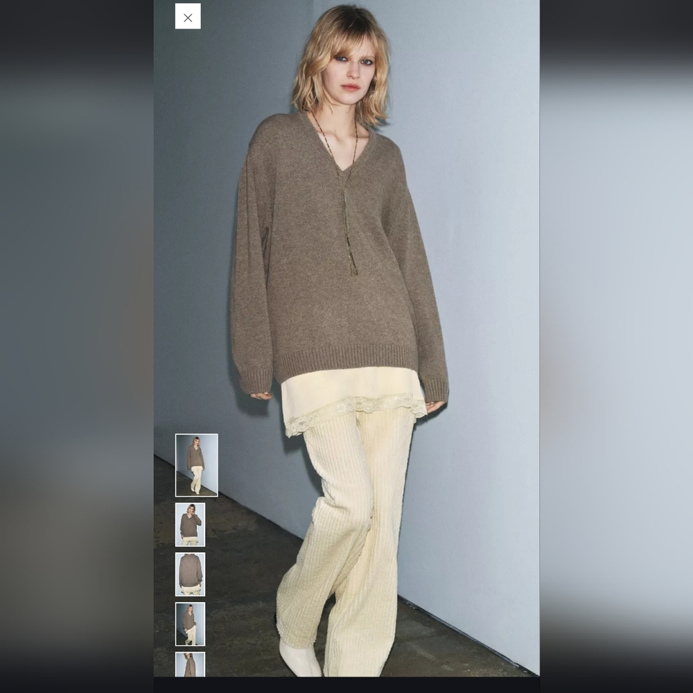 Zara Women's V-Neck Wool Blend Jumper in Brown
